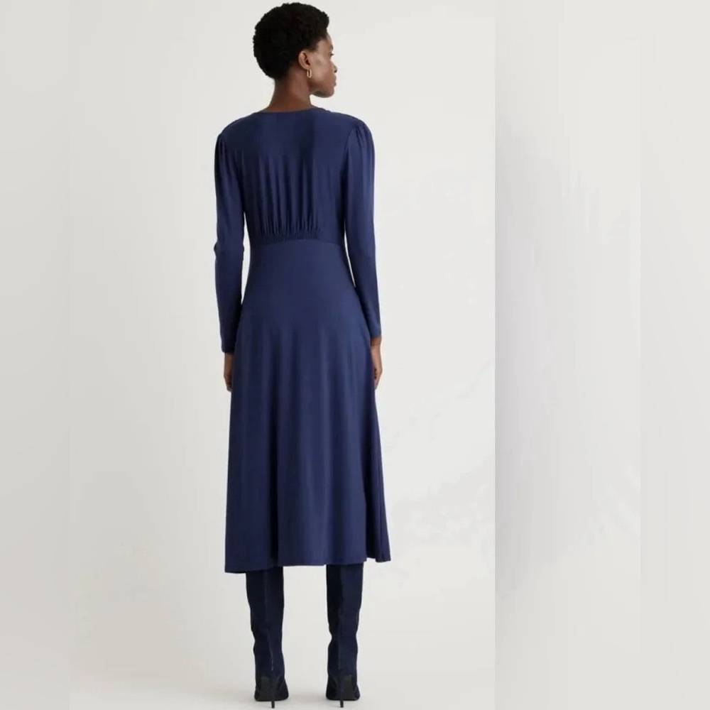 Quince Women Tencel Jersey V-neck Long Sleeve Midi Dress Navy Basic size Large - Picture 3 of 8